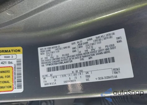 2021 Ford Bronco Big Bend z USA, uszkodzony, nr VIN 1FMDE5BH3MLA60728